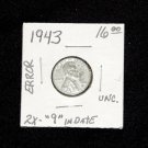 1943 "Steel" Lincoln Cent Error - Doubled "9" in Date