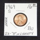 1969-S Lincoln Cent "Error" - 2X "B" in LIBERTY