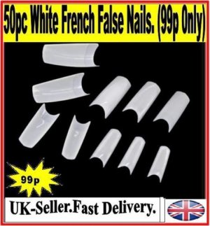 50PCS  WHITE FRENCH FALSE NAILS  ACRYLIC NAILART MAKEUP