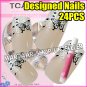 NEW Hand Beauty Glitter Butterfly French False Nail Full Tips 24pcs @C FREE GLUE