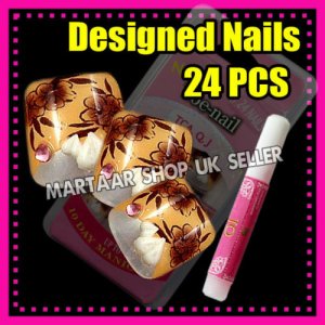24 Foot Beauty French Toe False Nails Tips 3D HEART GEMS FLOWER FREE GLUE