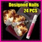 24 Foot Beauty French Toe False Nails Tips 3D HEART GEMS FLOWER FREE GLUE