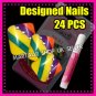 24 Foot Beauty French Toe False Nails Tips DIAGONAL STRIPE W/ PERAL FREE GLUE