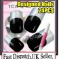 24pc Fancy Pre Designed hand beauty acrylic fake NailArt Glitter False Tips+Glue