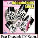 TIGER  PRE DESIGNED HAND BEAUTY ACRYLIC Nail Art false nails Tips  free Glue.