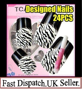 TIGER  PRE DESIGNED HAND BEAUTY ACRYLIC Nail Art false nails Tips  free Glue.