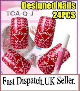 WEDDING PRE DESIGNED HAND BEAUTY ACRYLIC NailArt Love  French False Tips + Glue.