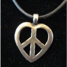 New Silver Pewter Heart Peace Sign  Necklace