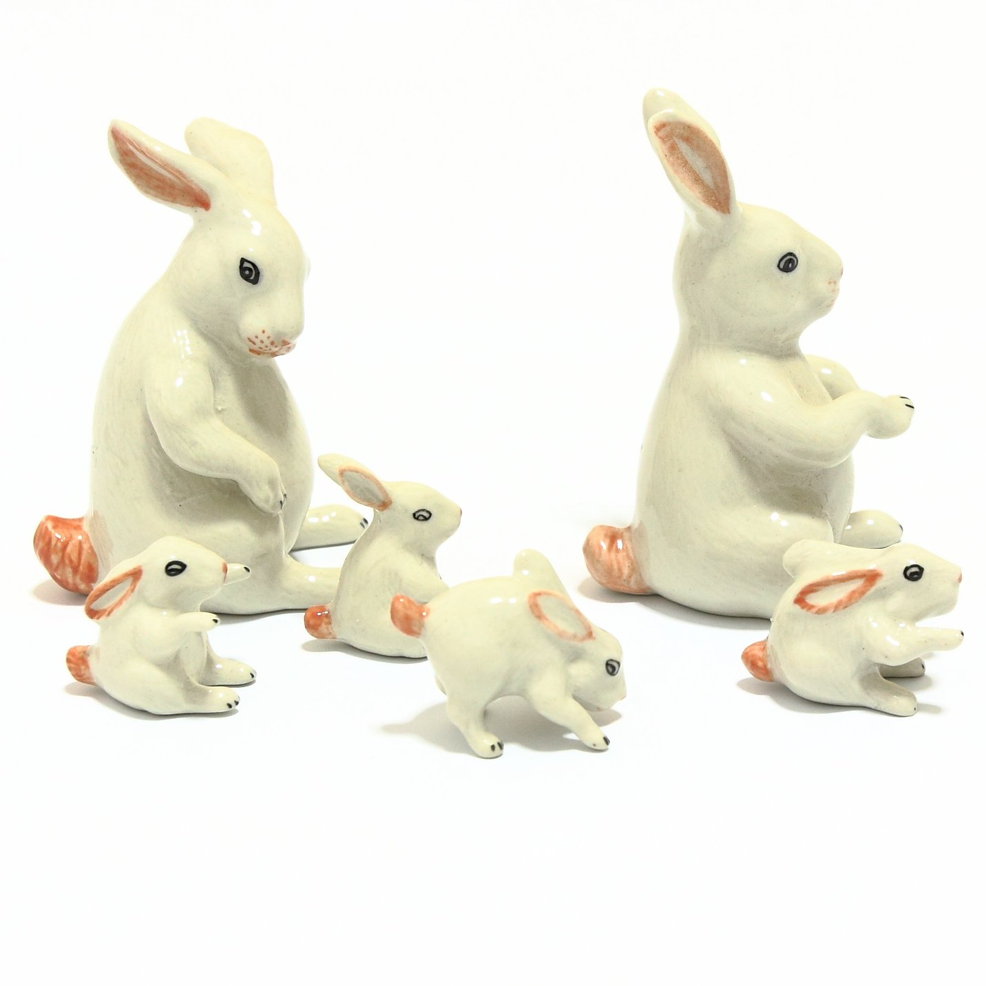 Animals Ceramic 6 pcs White Rabbit Family Ceramic Hand painted