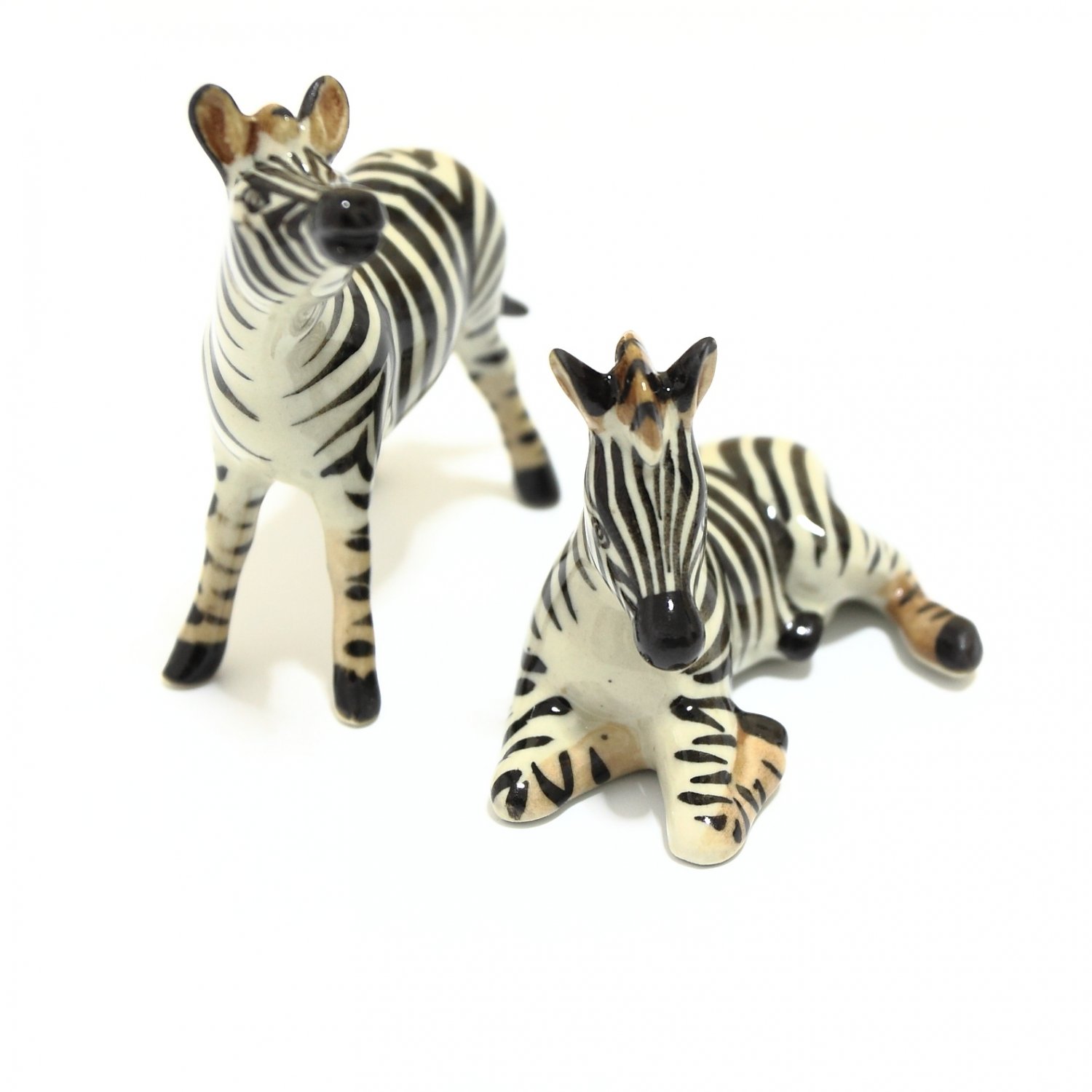 Animals Ceramic 2 pcs Standing and Sitting Big Zebra Ceramic Figurine