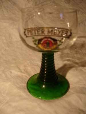 German Roemer Wine Glass Gold Emblem Green Stem