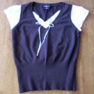 WOMENS SPRING TOP DARK BROWN w/WHITE LACE LAYERED LOOK