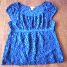 WOMENS sz XL DEEP TURQUOISE LACE TOP FULLY LINED IN EUC