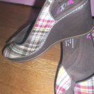 WOMENS sz 10 SLINGBACK WEDGE HEELS, PLAID BY K-9 IN EUC