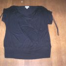 WOMENS XL BLACK TOP w/RUCHING & TIE SLEEVES PRETTY NWOT
