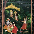 Shringar of Radha by Krishna - Cotton Cloth Miniature Painting