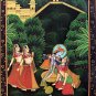 Radha Mesmerised by the Sound of Krishna's Flute - Miniature Painting on Cotton Cloth