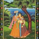 Radha Krishna Secret Rendezvous - Miniature Painting on Cotton Cloth