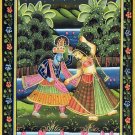 Radha Krishna in Playful Mood - Miniature Painting on Cotton Cloth