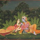 Krishna Share a Secret Moment of Love with Radha - Miniature Painting on Cotton Cloth