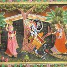 Krishna Dancing and Singing with Gopis - Miniature Painting on Cotton canvas