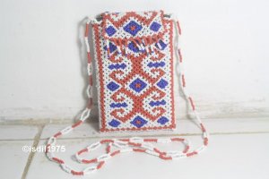 Cellphone pouch / small bag with beads and Dayaks unique patterns.