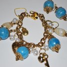 Ceramic Sapphire Charms Bracelet and Earring
