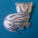 vintage cat broach pins - silver-red coated wings- silvermetal-rhinestones 2pcs