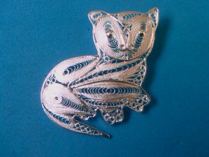 vintage cat broach pins - silver-red coated wings- silvermetal-rhinestones 2pcs