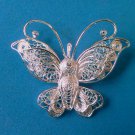 vintage butterfly broach pins - silver-red coated wings- silvermetal-rhinestones 2pcs
