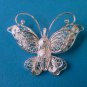 vintage butterfly broach pins - silver-red coated wings- silvermetal-rhinestones 2pcs