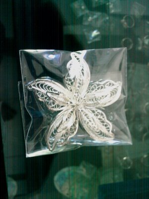 vintage flower broach pins - silver-red coated wings- silvermetal-rhinestones 5pc