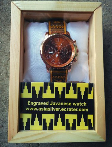 Engraved genuine leather Javanese watch