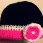 Black Beanie with Flower