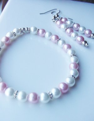 Pink and White Pastel Bracelet & Earring Set