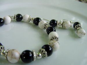 Energy Bracelet - Chakra Balancing - Howlite & Black Onyx Grounding and Calming Stones