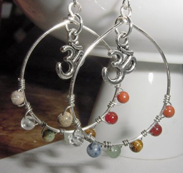 OM 7 Chakra Hoop Earring - Gemstones, Balance, Harmonize Energy Centers, Reiki Jewelry, Yoga