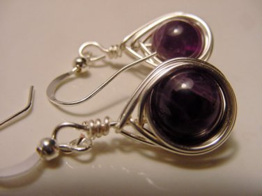 Amethyst Petite Wire Wrap Dangle Earrings, Anti-Stress Stone, Inner Peace, Spiritual Wisdom