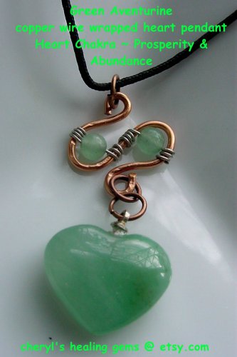 Green Aventurine Wire Wrapped Heart Pendant, Semi Precious Stones Reiki