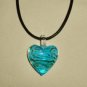 Murano Glass Heart Pendant Blue/white/Gold on waxed Leather cord (LO19)