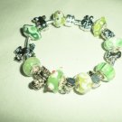 925 Silver European Style Murano Glass Bead/Charm Bracelet Green - B303
