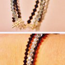 Handcrafted Triple strand Crystal Bracelet - Black & Clear  B28