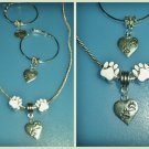 Handcrafted Necklace/Earring Set-925 Silver w/Tibetan Silver Heart Paw Charm & Beads(lkoset105)