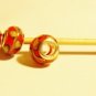 Two (2) Murano glass beads w/925 silver core Red/orange - MB110