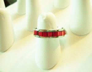 Stainless Steel Ring with Red square tile pattern - size 8 - R204R8