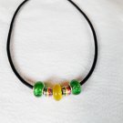 Murano  Glass Beads in Green & Yellow on leather choker(LON150)