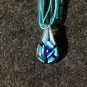 Murano Glass Teardrop Pendant w/Blue & White Flower  on Organza Ribbon Cord (LO11)