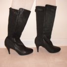 Women Black Faux Leather High Heel Boots size 10