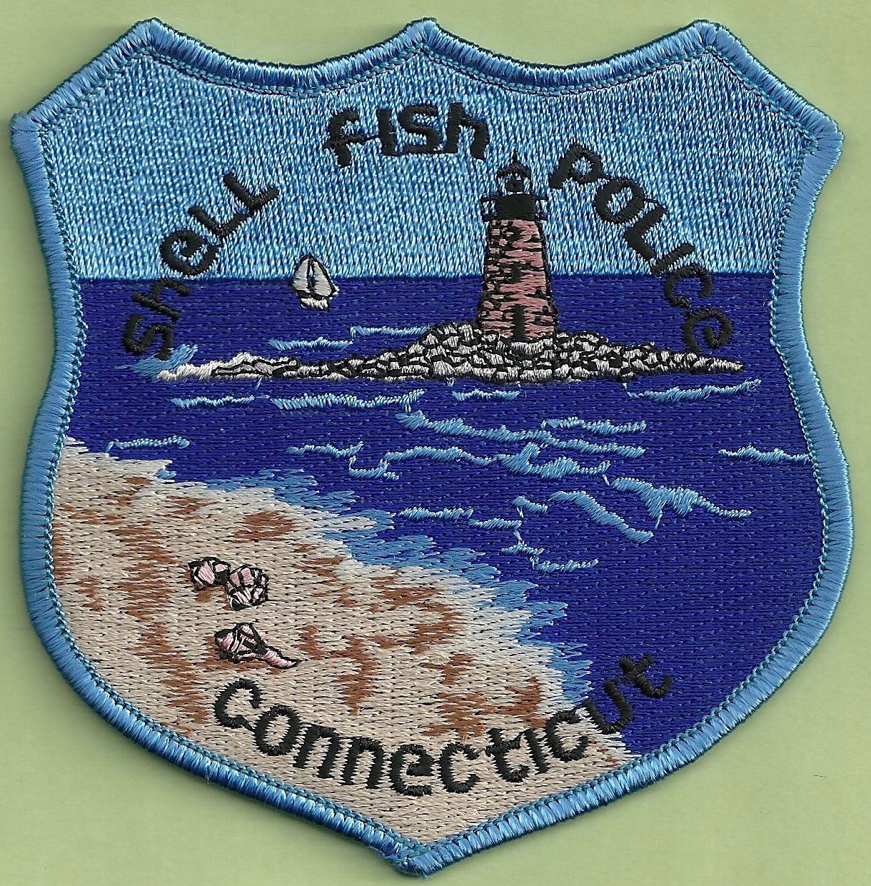 Shell Fish Connecticut Police Patch Lighthouse.