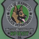 Jeanette Pennsylvania Police K-9 Unit Patch